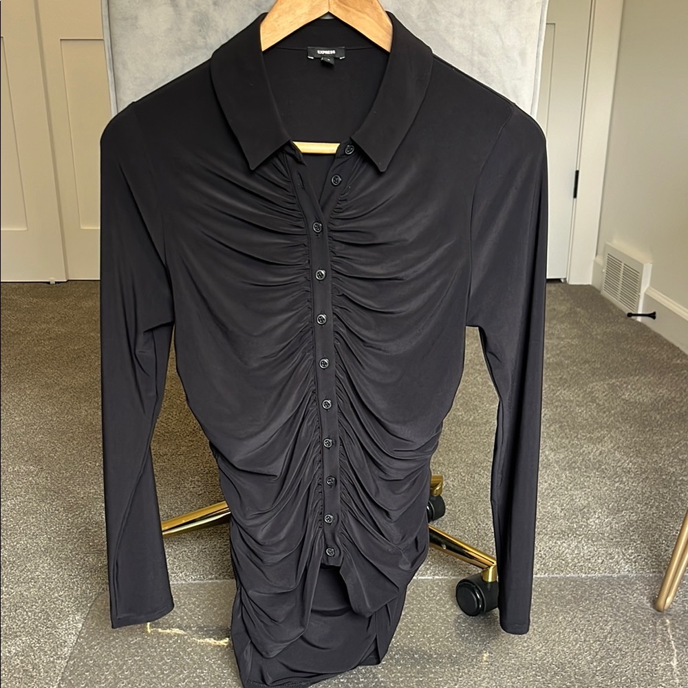 Express Button Down Shirt with Ruched Detail
